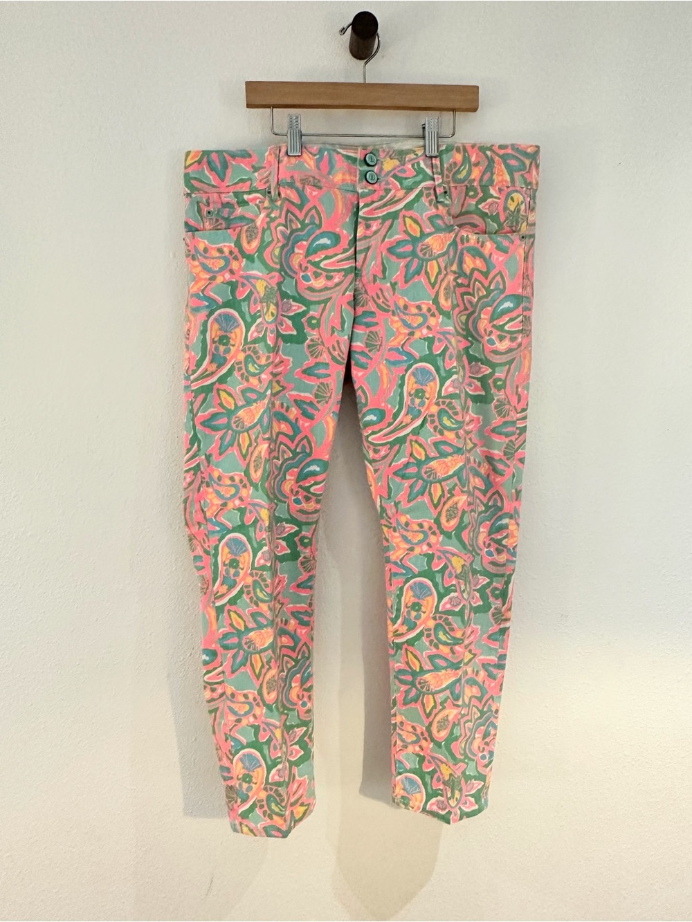 Lilly Pulitzer Worth Skinny Mini Stretch Floral Paisley Jeans Sz 14 Pink Multi